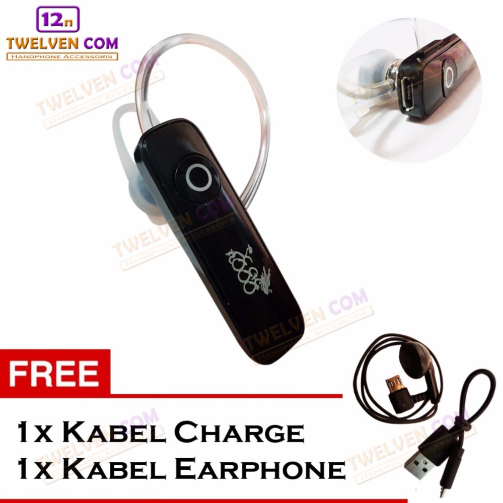 888 Wireless Bluetooth Earphone - Putih - Free Kabel Charge dan Kabel Earphone