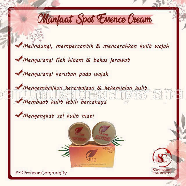 SPOT ESSENCE CREAM SR12 - TUMPAS BEKAS JERAWAT , FLEK HITAM &amp; NODA WAJAH