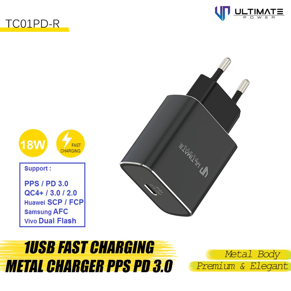 Adapter Charger PD 3.0 Fast Charging Ultimate Power TC01PD-R 1USB Fast Charging Metal Charger