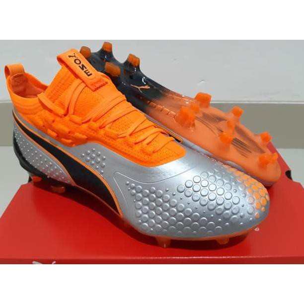 SOCCER SHOES ORIGINAL GRADE SEPATU BOLA - SOCCER PUMA THE ONE 1 SILVER SHOCKING ORANGE - FG KUALITAS
