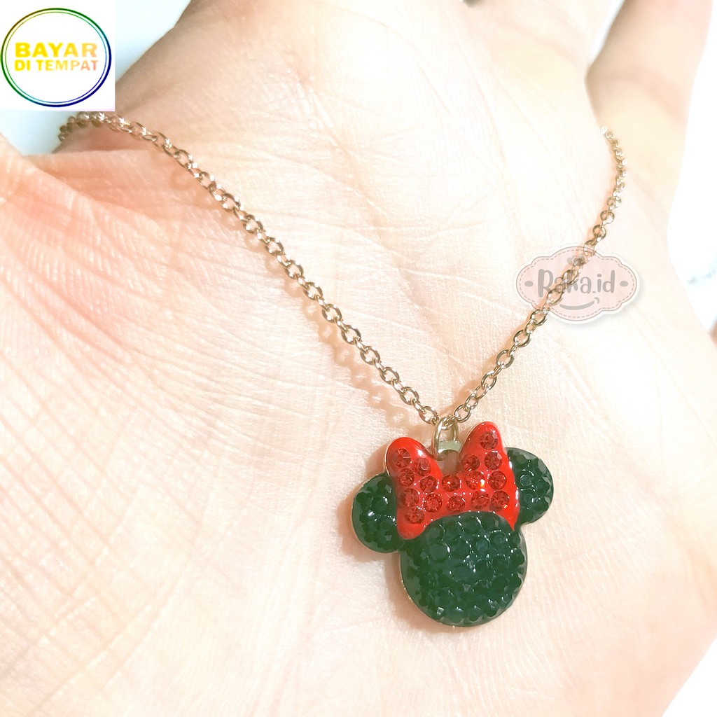 RAKA Acc - Kalung Wanita Kalung Titanium Dewasa Mickey Minnie Hitam Merah Perhiasan Cantik 496