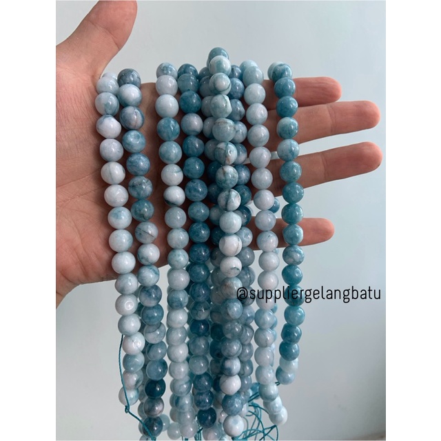 batu blue moss agate biru 10mm aksesoris fashion gelang kalung craft