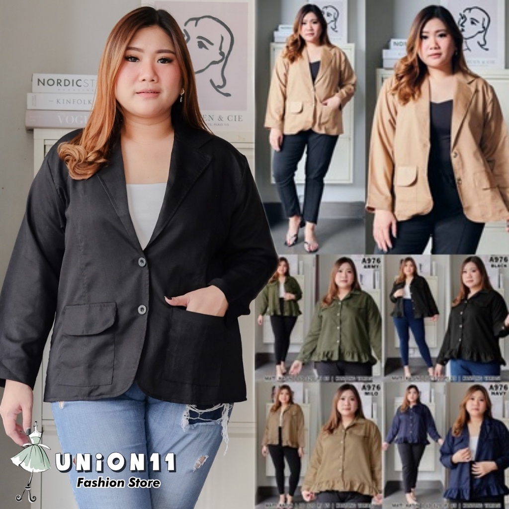 UNION11 - BLAZER JUMBO WANITA XXXL / LUARAN BIG SIZE WANITA / ATASAN JUMBO WANITA BB 80 KG / BLUS JUMBO WANITA / BAJU JUMBO WANITA LD 120 / PAKAIAN KERJA WANITA AUDI