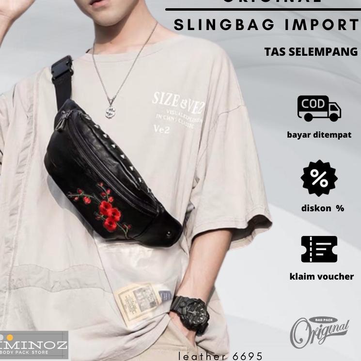 Dijamin Miring harga.. TAS PINGGANG SELEMPANG PRIA KULIT ASLI SLING BAG KEREN TAS WAISTBAG PRIA ORIG
