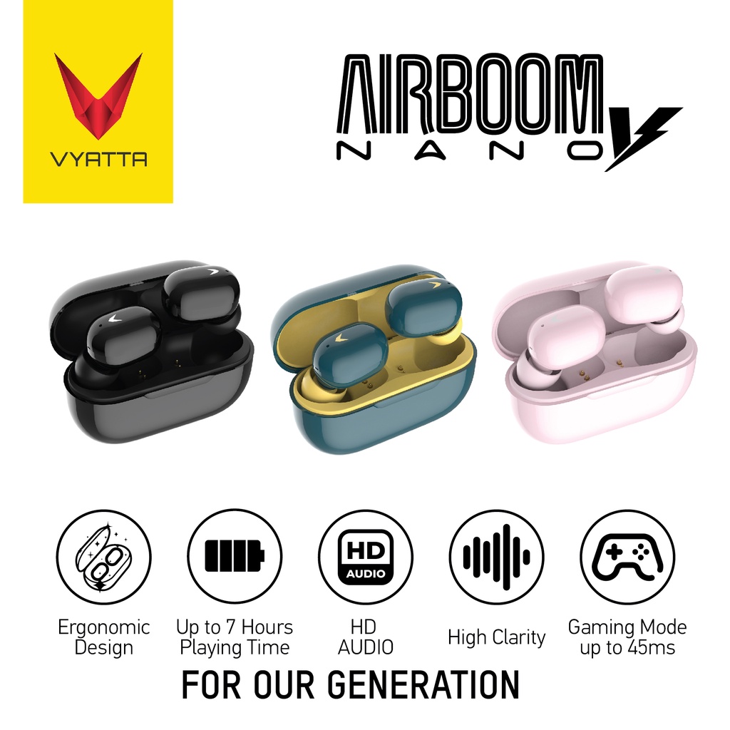 Jual VYATTA AIRBOOM NANO V TWS BLUETOOTH HEADSET EARPHONE HD SOUND 
