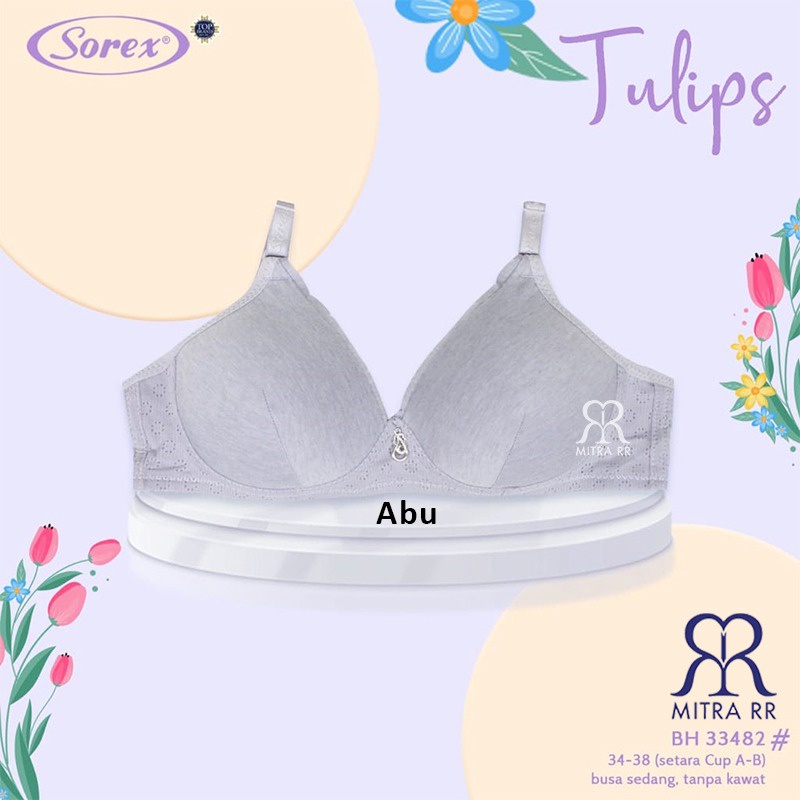 BH Sorex 33482 Bra Busa Tanpa Kawat Kait 2 Setara Cup A-B Tulips Polos Pastel Soft Color