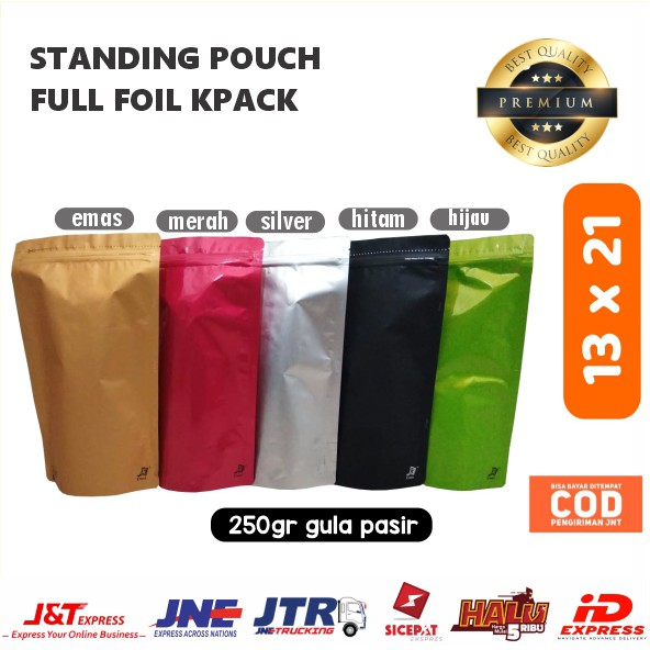 Standing Pouch Full Foil 13 X 21/ Tempat Penyimpanan / Kotak Plastik / Kotak Plastik Makanan