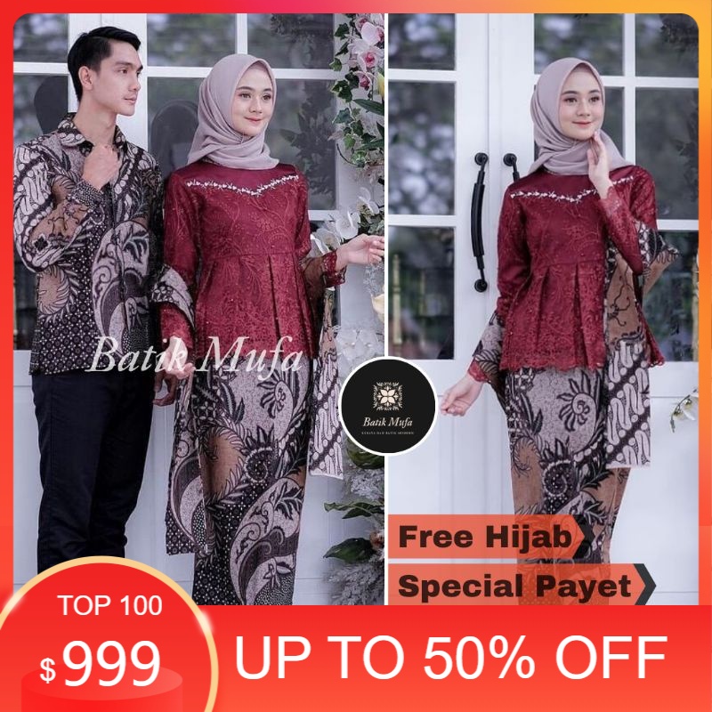 Promo % kebaya batik couple asyifa maroon | kebaya wisuda kebaya lamaran, tunangan