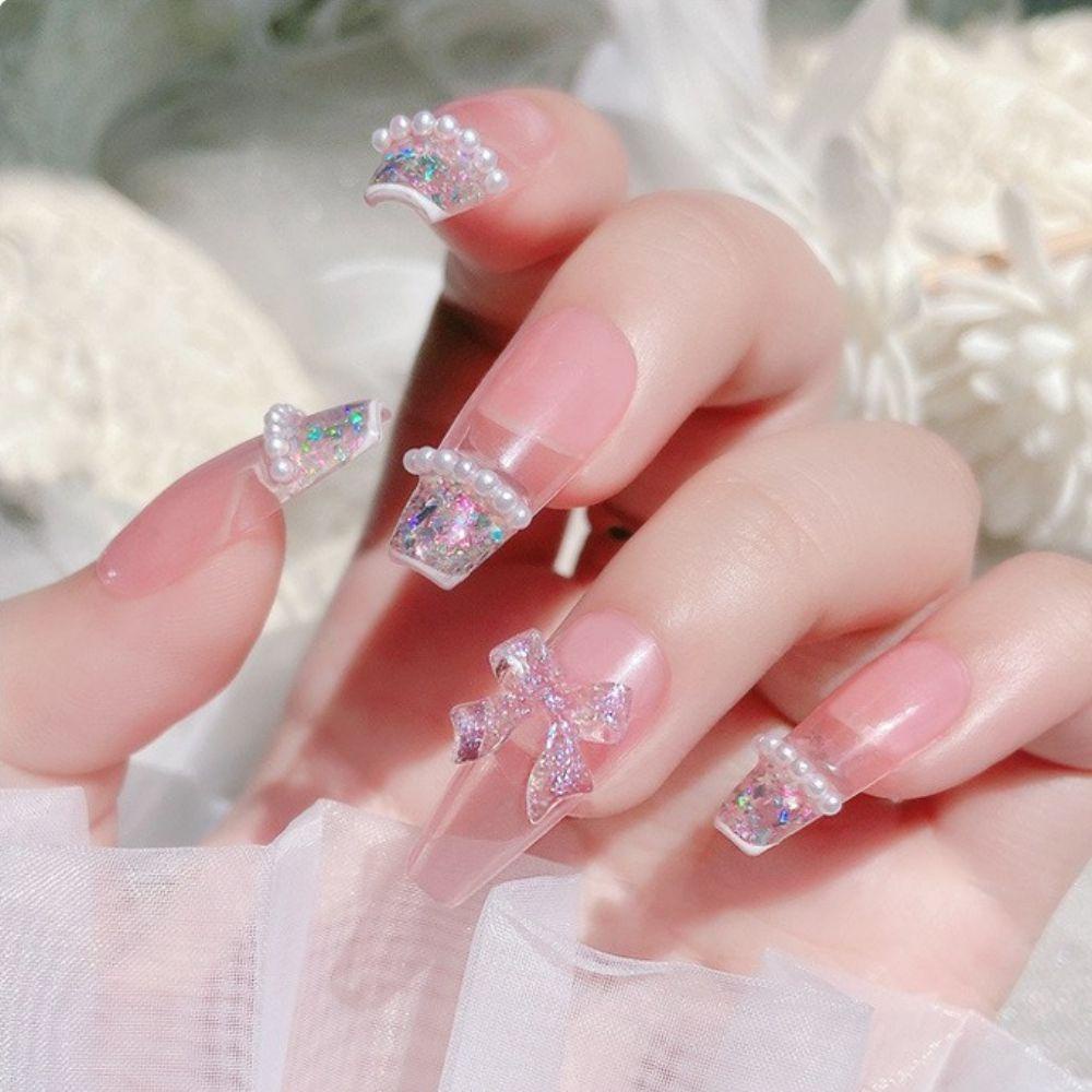 AUGUSTINA Augustina Nail Art Charms Sparkly Crystal Love Heart Peach Manikur Aksesoris Beruang Dekorasi Nail Art