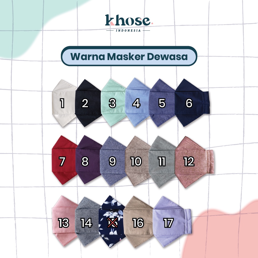 KHOSE Masker Kain DEWASA POLOS 3D 3PLY Water Resistant