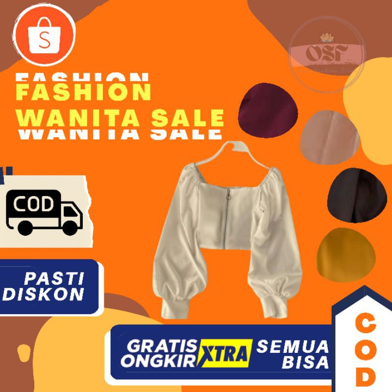 COD Blouse crop zipper fashion kekinian hitz baju atasan wanita cewek