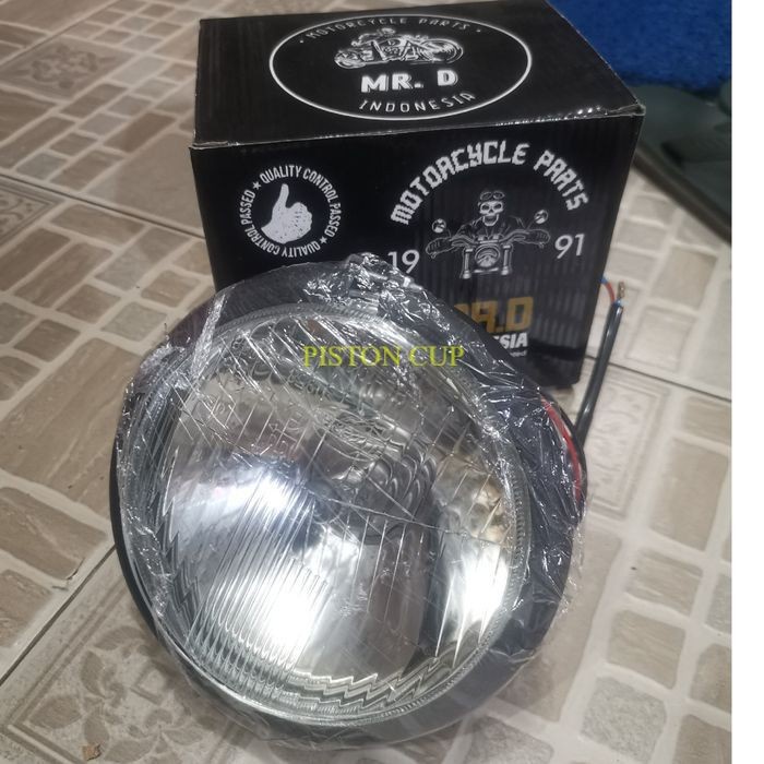 LAMPU DEPAN HEADLAMP HEAD LAMP CLASSIC KLASIK RETRO MOTOR CUSTOM HITAM DOFF H4 KACA BUKAN MIKA