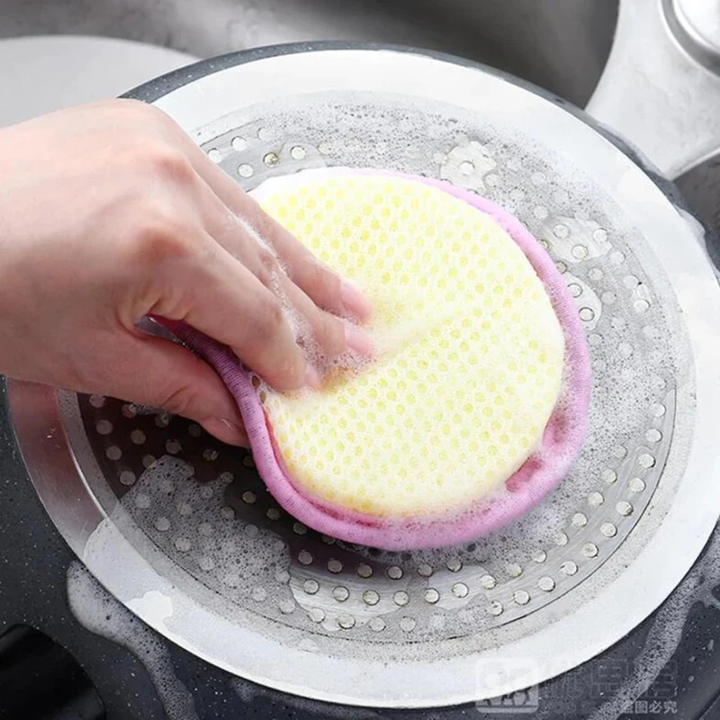 SPONS CUCI PIRING GELAS SENDOK PANCI 2 SISI HALUS DAN KASAR BENTUK BULAT / DOUBLE MAGIC DISHWASH SPONGE MEMBERSIHKAN MINYAK PENGGORENGAN