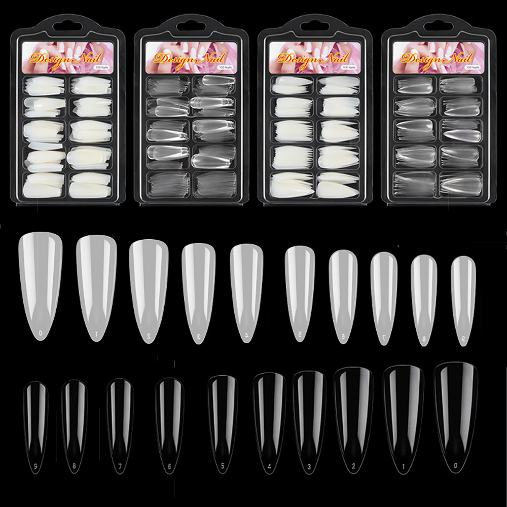 MXBEAUTY Transparent DIY Nail Art Tips Acrylic Coffin Fake Nails Ballerina False Nails Press on Nails for Nails Extension 100Pcs Natural Full Cover Manicure Accessories