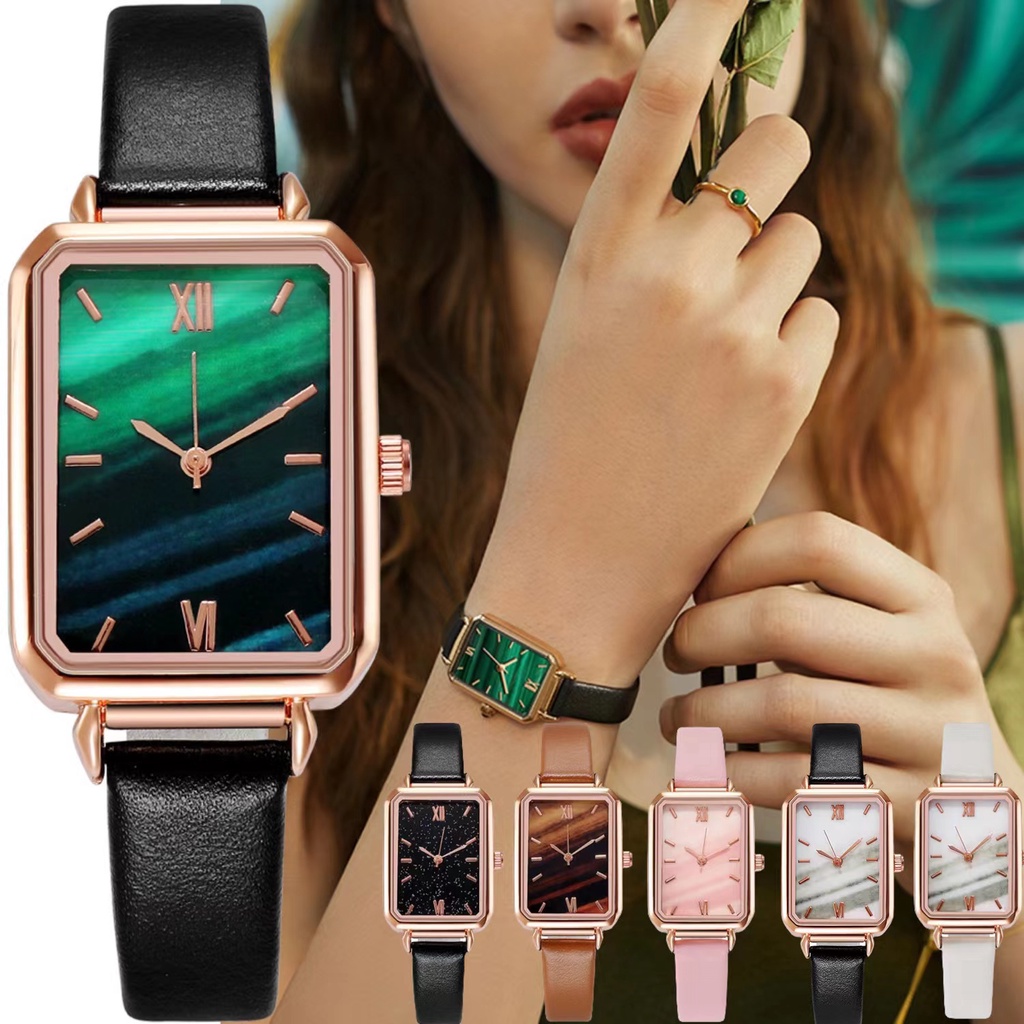 COD✅ Jam Tangan Wanita Kulit Kotak Analog Fashion Watch Gaya Korea JamTangan Hijau Kecil Harga Murah   S1212