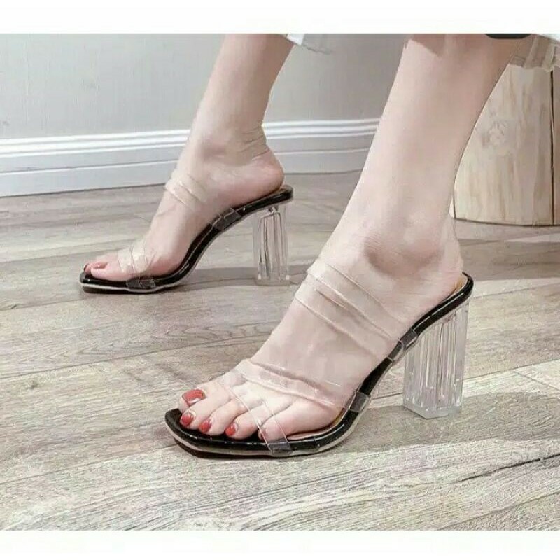 Sandal hak kaca wanita jely slop