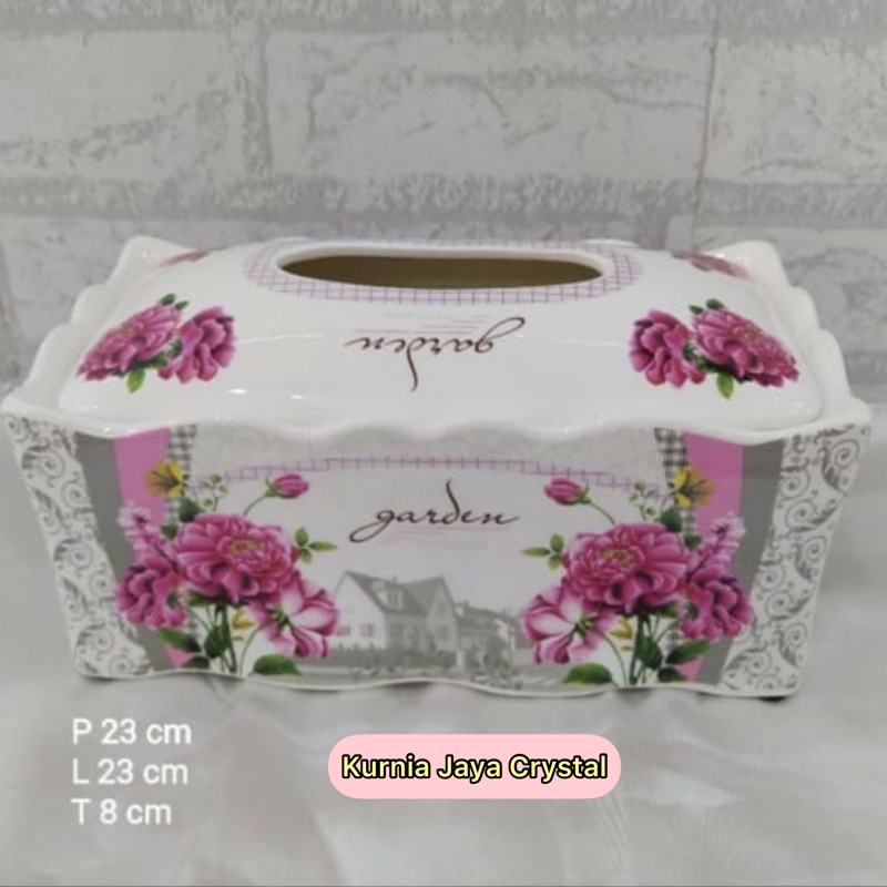Tempat Tisu Keramik motif shabby pink / Tempat Tissue Keramik floral pink