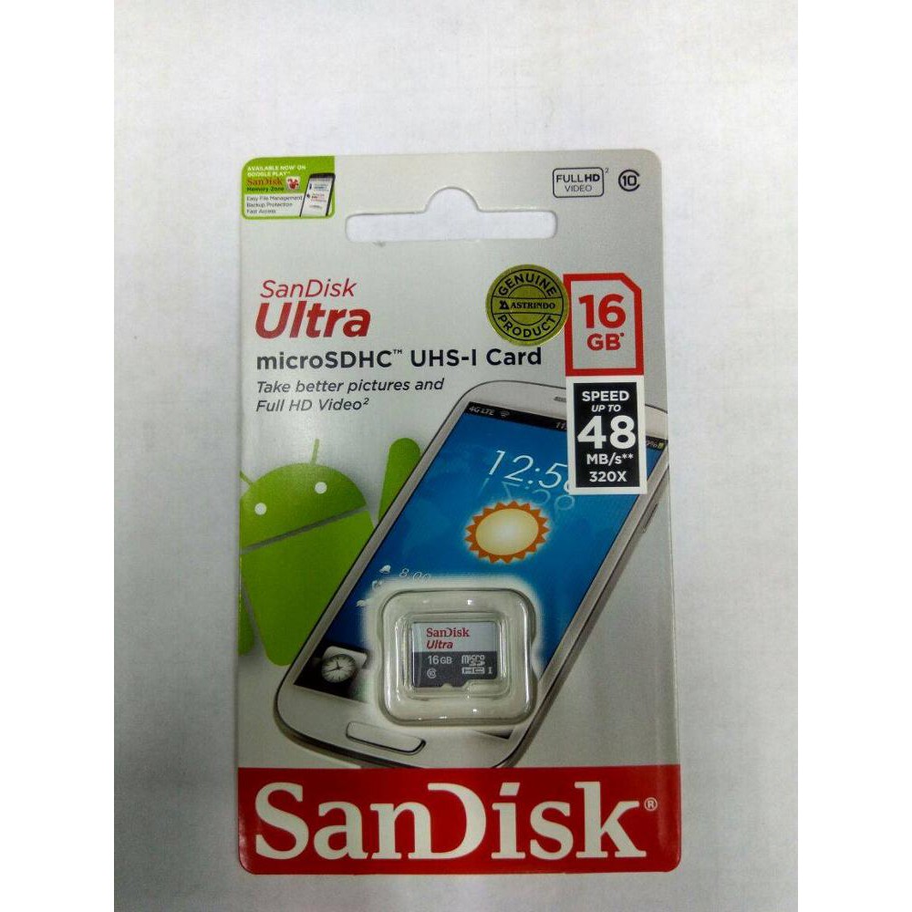 SANDISK ULTRA MICRO SD / SDHC 16GB SPEED 48MBPS UHS-1 CARD GARANSI RESMI