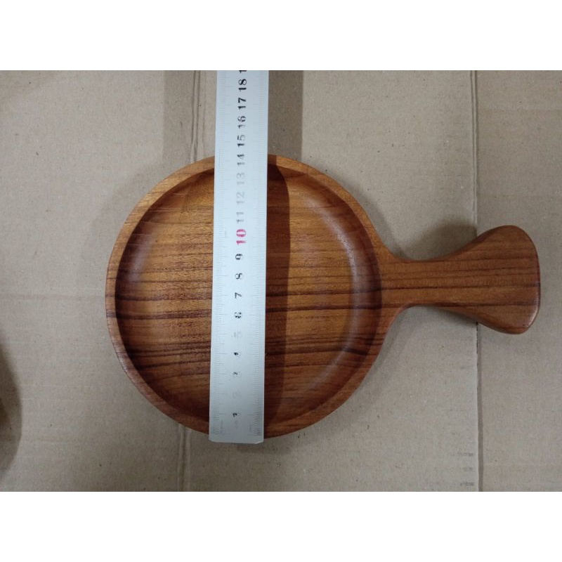 Piring Kayu Diameter 14cm / Wooden Plate With Handle