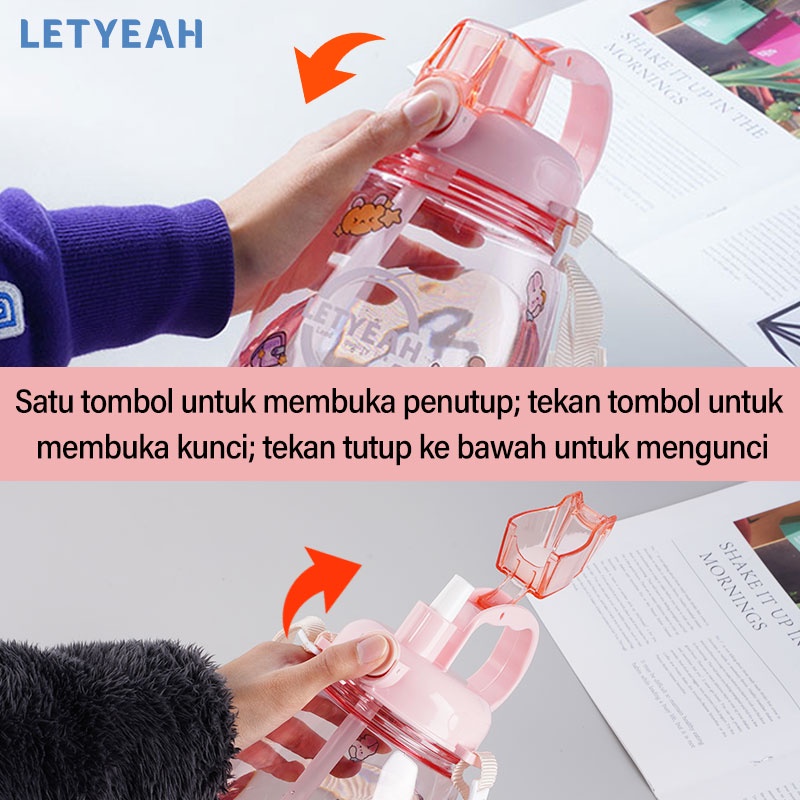 letyeah Botol minum 1.3 Liter dengan sedotan dan tali bahu/botol minum anak DIY sticker /BPA Free