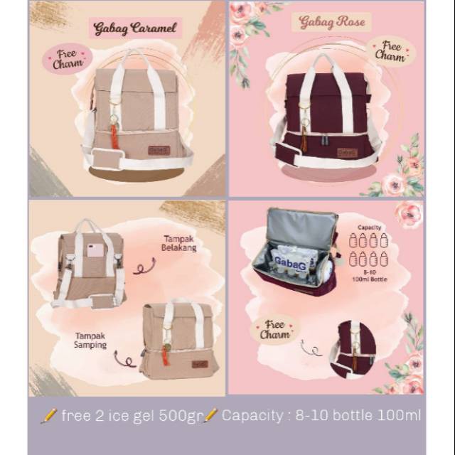 *NEW ARRIVAL* Gabag Executive Series Thermal Cooler Sling Bag Tas Cooler Pendingin Asi Bayi Free Ice Gel 500 gr - Rose / Caramel