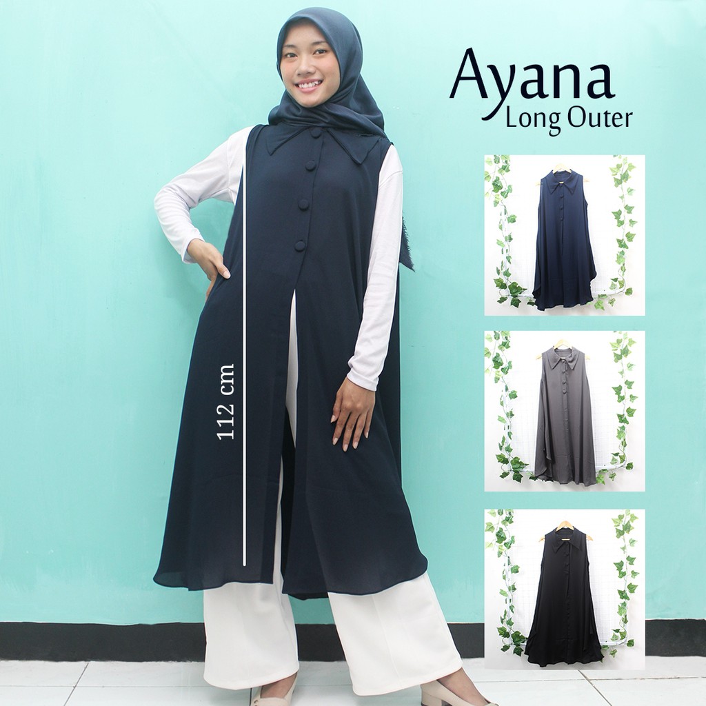 Long Outer Wanita Cardigan Tanpa Lengan Bahan Ceruty Outer Tanpa Lengan Detail Kancing Murah