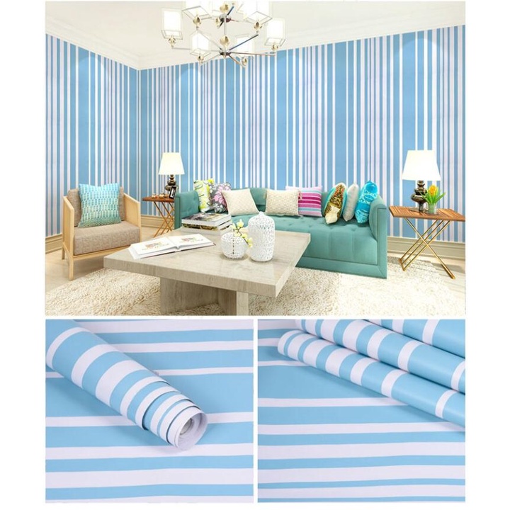 Wallpaper Dinding / Wallpaper Sticker GARIS BIRU PUTIH