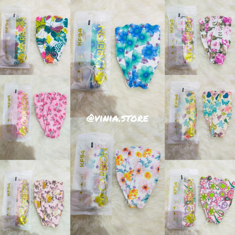 KF94 MOTIF BUNGA CANTIK - MASKER WANITA - MASKER CEWE KF94 MOUSON 1 PACK ISI 10 PCS