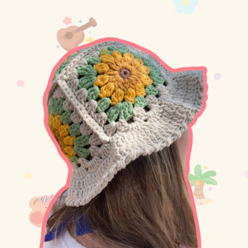 [PO KIREICHAIN] Custom Crochet Bucket Hat Granny Square Joy's Red Velvet Homemade
