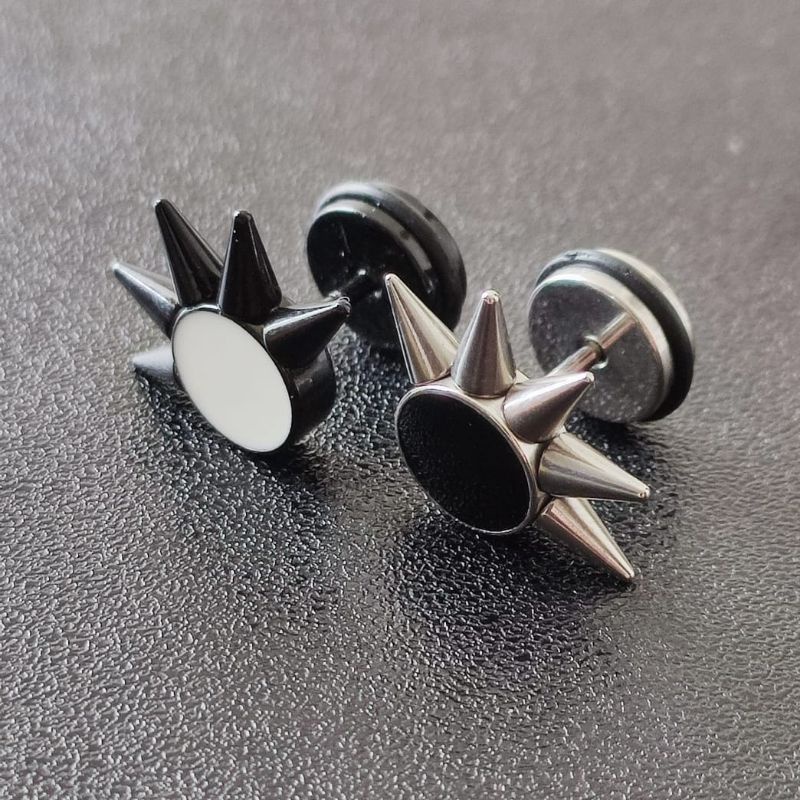 Anting Roda Metal Pria dan Wanita Titanium Hitam dan Putih