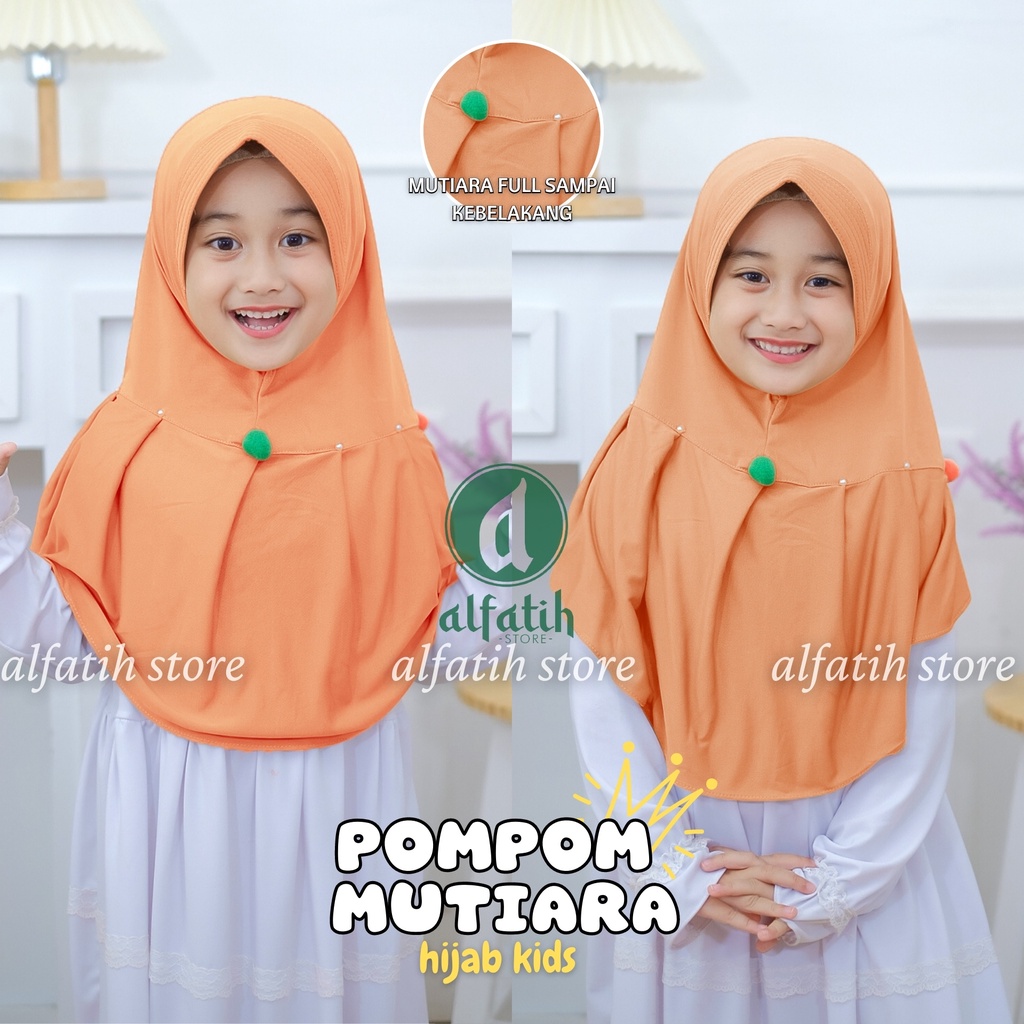 ALFATIH STORE / Jilbab Anak Variasi Rempel Pompom Jersey / jilbab anak murah teni