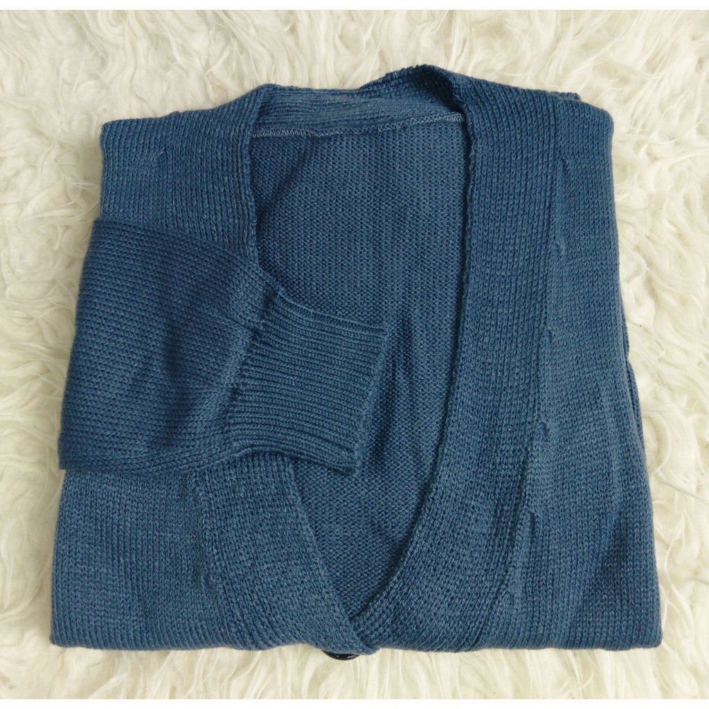 Zara Cardigan Rajut Saku/ Cardigan Rajut Premium Saku Crop-Blue jeans