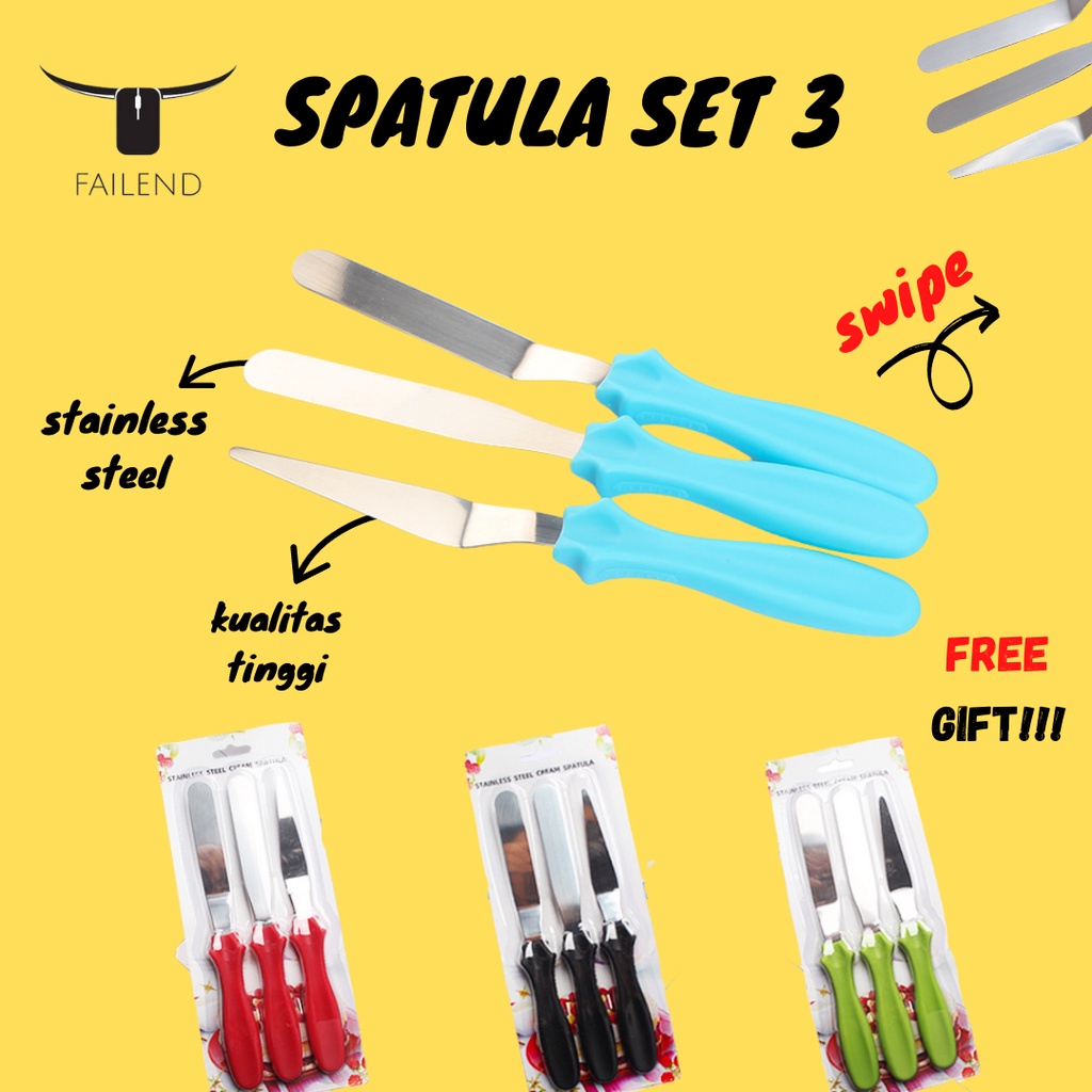 Spatula Butter Cream Set 3 Icing Cake Stainless Steel Pisau Untuk Dekorasi Kue