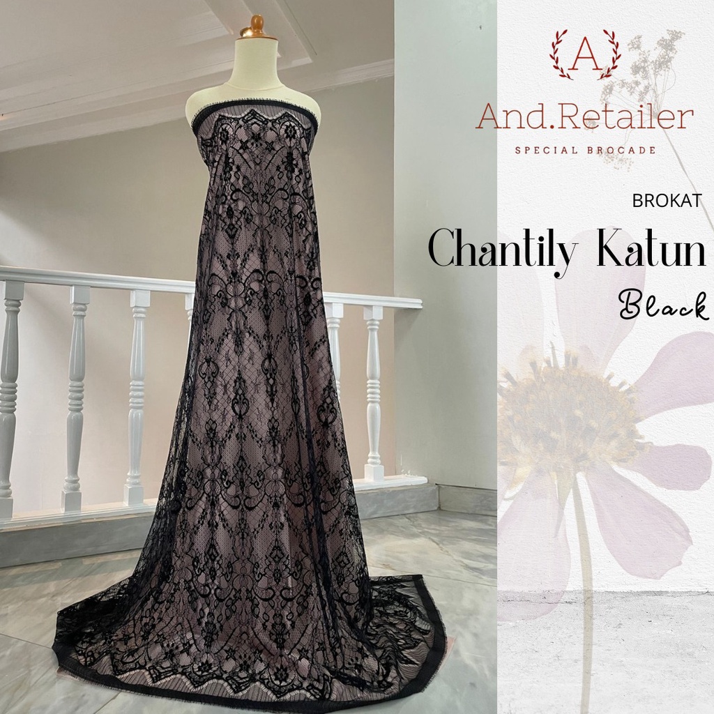 Bahan Kebaya Brokat Semi France Lace Chantily Shantily Katun Per panel 2,5m Warna Hitam Black