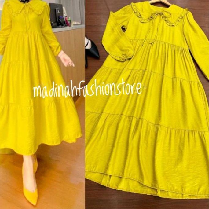 ℮ NAOMI Tunik wanita terbaru jumbo rayon import premium polos motif Midi dress muslim korea Long tun