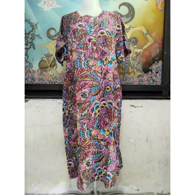 Daster kencana ungu label biru lengan pendek