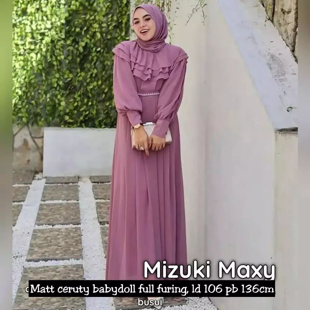 MIZUKI DRESS IK CERUTY BABYDOLL FULL PURING LD 106 cm PB 136 cm ZIPPER BELAKANG Gamis Wanita Terbaru 2022