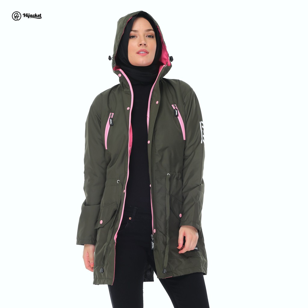 HIJACKET MONTIX | HIJAKET JAKET PARKA WANITA HIJAB PANJANG MUSLIMAH SYAR'I-Mossgreen
