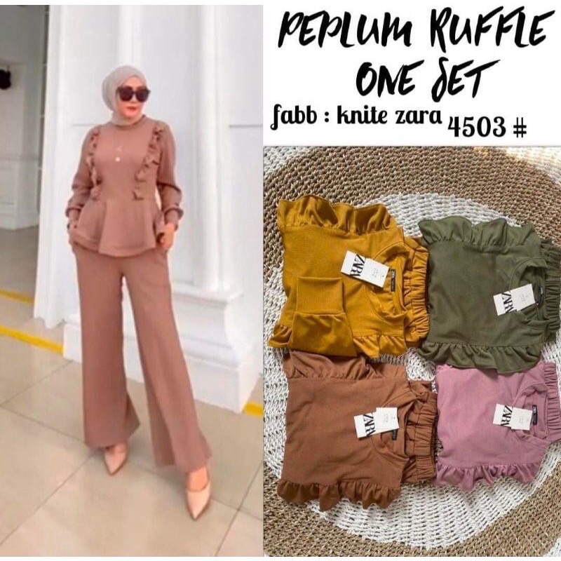 SETELAN ZARA KNIT | ONESET PEPLUM RUFFLE | SETCEL KNITE ZARA