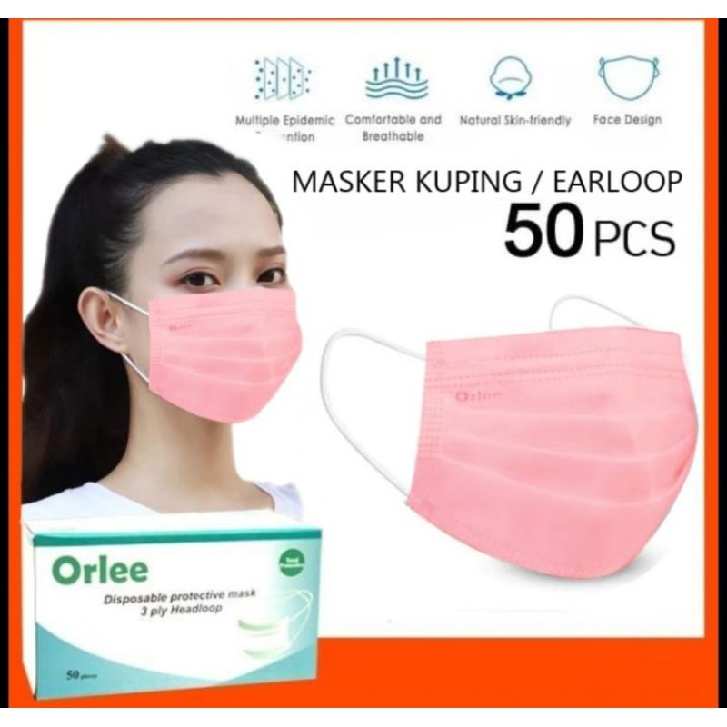 Masker 3ply Earloop merk Orlee Ijin Depkes