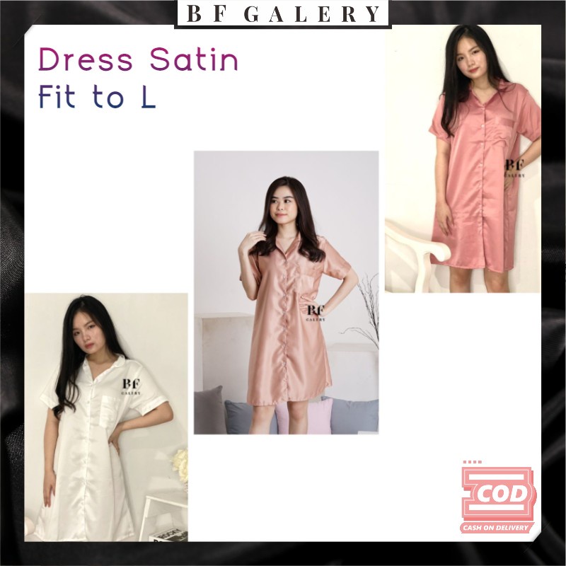 BFP001 Piyama Dress Satin Pajama Korean Simple Bahan Halus Baju Tidur Daster Polos Silk Pajamas JAKARTA