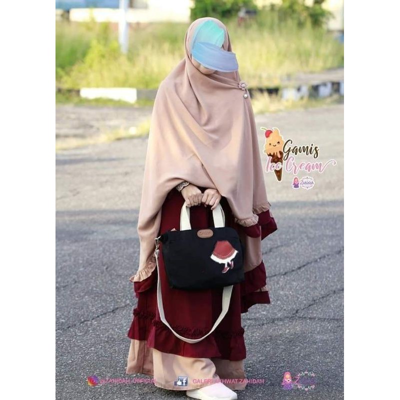 gamis ice cream maroon zahidah size M PL gamis only