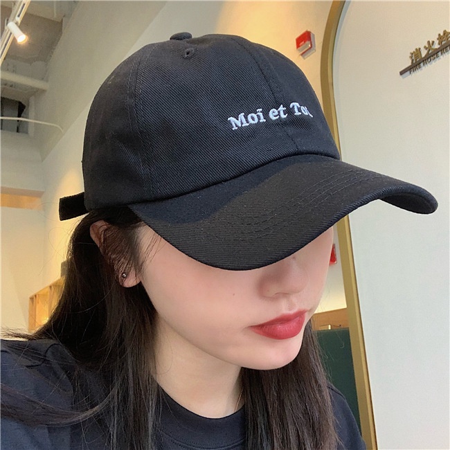 NEXTSTOP-190 Unisex Pria Wanita Hat Soft Material Bordir Moi Et Toi Topi Baseball