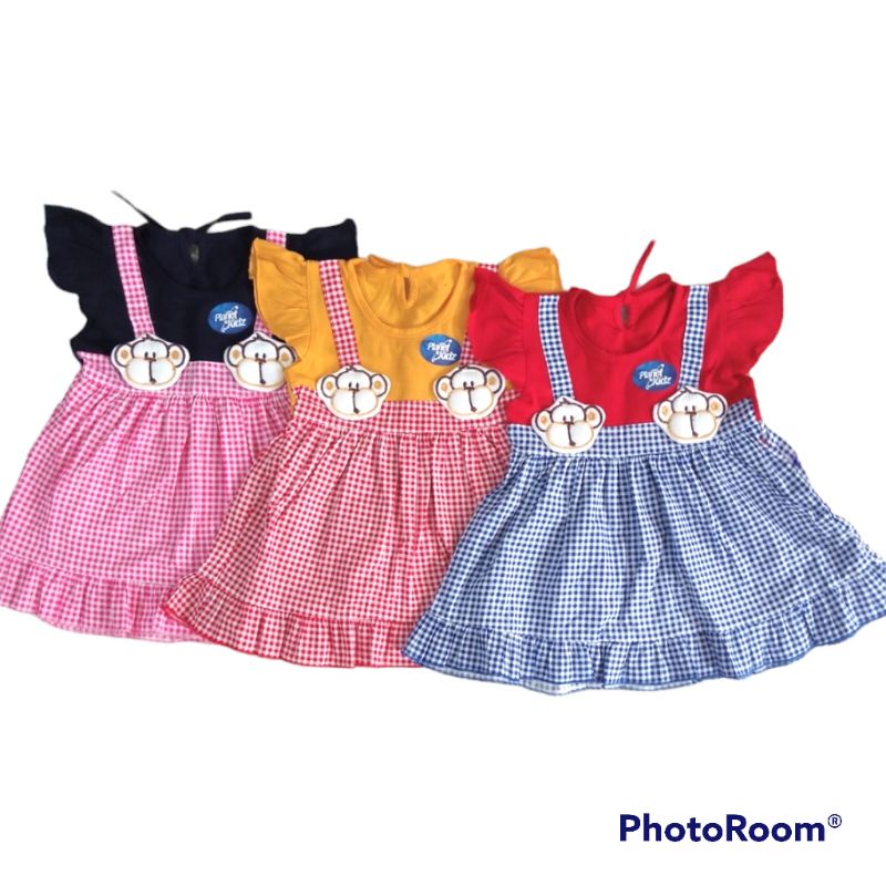 Dress Baju Bayi Cantik / DREES BABY KOTAK-KOTAK AKSEN MONKEY