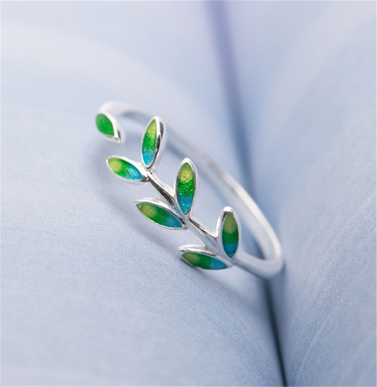 Personaly Simple Green Leaf Rings Korean Index Finger Opening Ring Women Jewelry