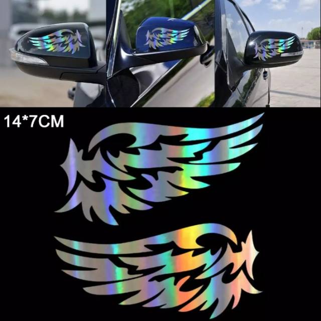 Stiker spion mobil sayap hologram terkena cahaya menyala