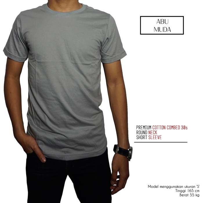 Kaos Polos Abu Muda 1000% Cotton Combed 30s Reaktif - Abu-abu Muda- S