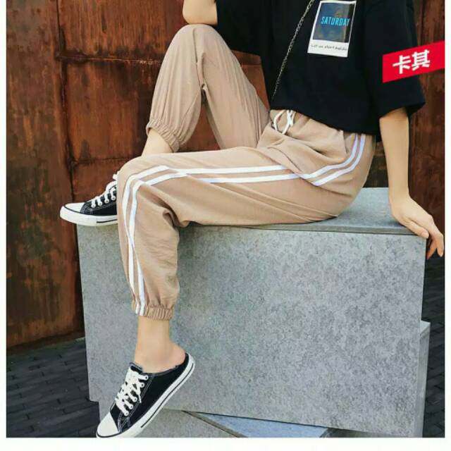 JOGGER PANTS KOREAN STYLE | CELANA JOGGER BASIC DOUBLE STRIP PANTS | STRIPE PANTS ( 1KG isi 6pcs )