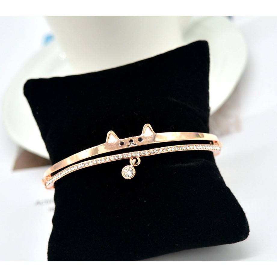 Grosir - G549 Gelang Motif Kucing Cat / Hiasan Kristal Berlian Wanita / Gelang Bangle