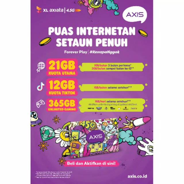 PERDANA AXIS 21GB INTERNET, 12GB TIKTOK, 365 KUOTA GAMES MAKIN PUAS INTERNETAN SETAHUN PENUH